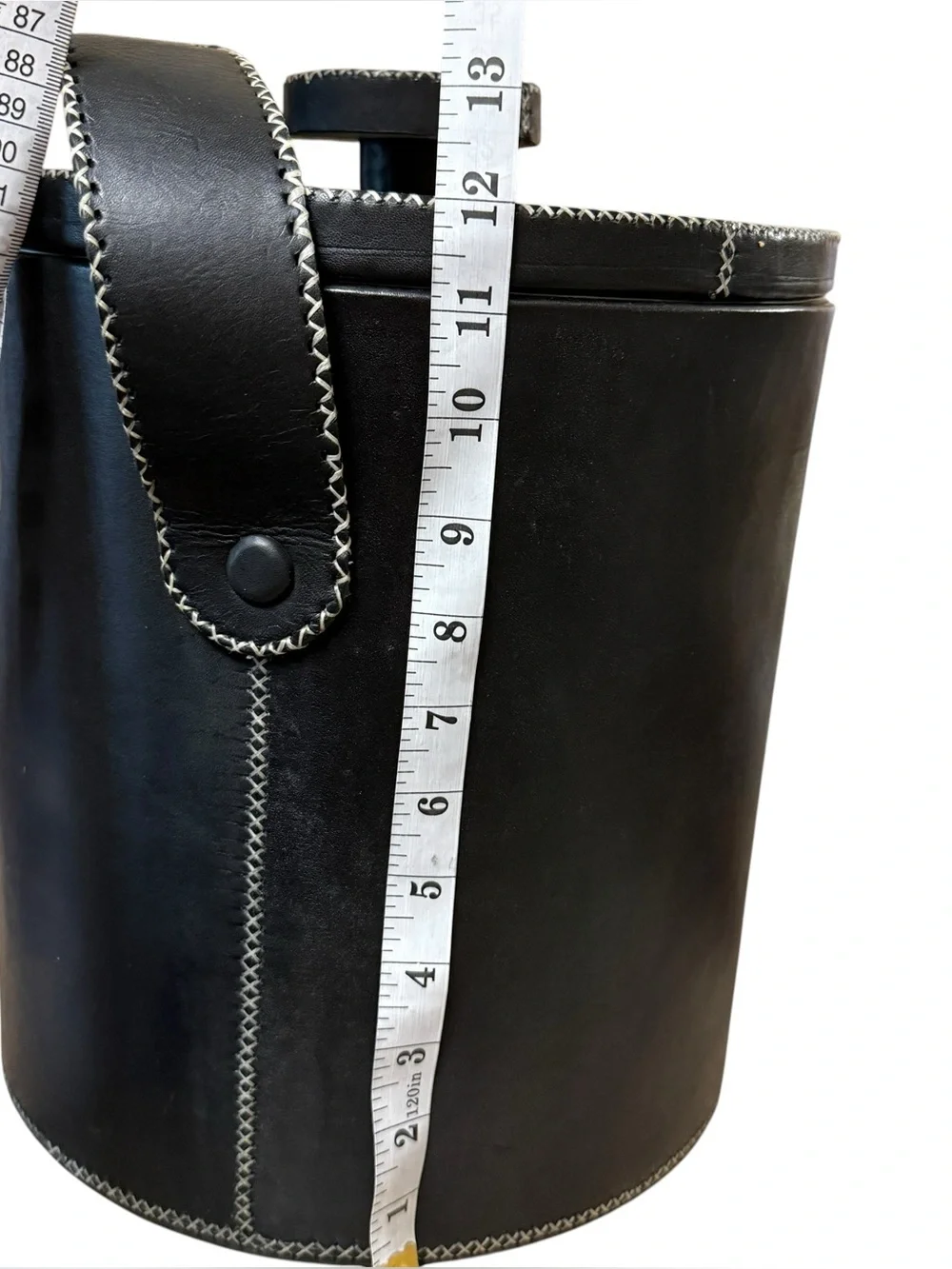 NWT Sol & Luna Black Leather Ice Bucket PN925 Cream Stitching
